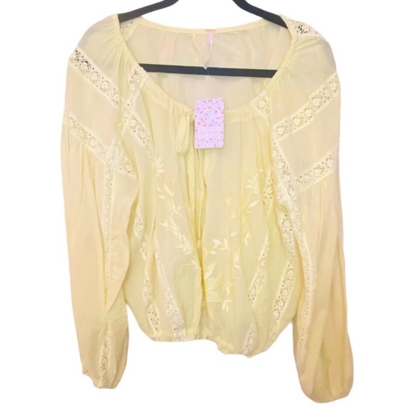 New with Tags Free People Maria Maria Lace Blouse In Lemon Gela - Picture 4 of 7